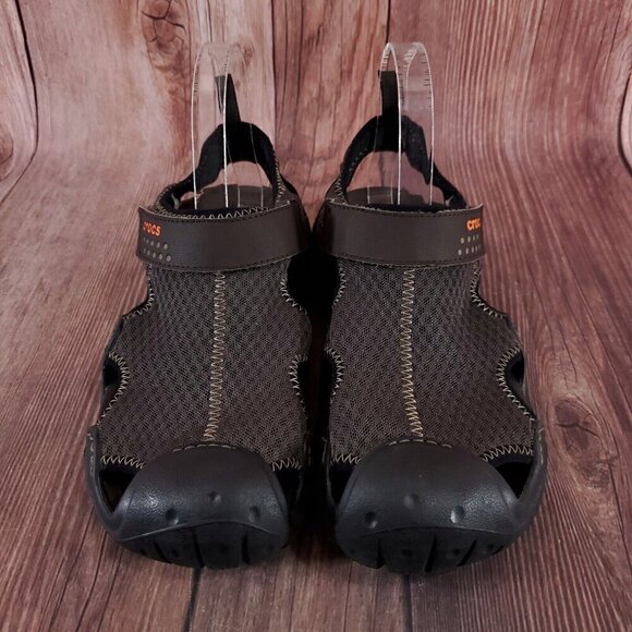 Crocs Swiftwater Mens 8 Brown Mesh Fisherman Deck Sandals Water Shoes 15041 - Picture 5 of 16